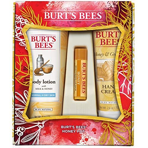 Burt&#39;s Bees Honey Pot Holiday Gift Set, 3 Honey Skin Care Products - Milk &amp; Honey Body Lotion, Honey &amp; Grapeseed Hand Cream and Honey Lip Balm