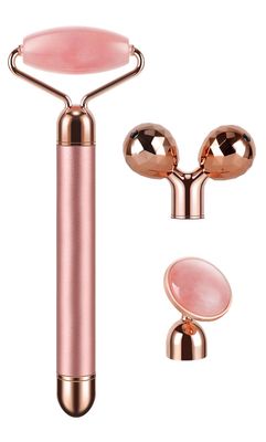 3-IN-1 Electric Jade Roller 3D Roller Facial Roller &amp; Face Massager, Rose Quartz