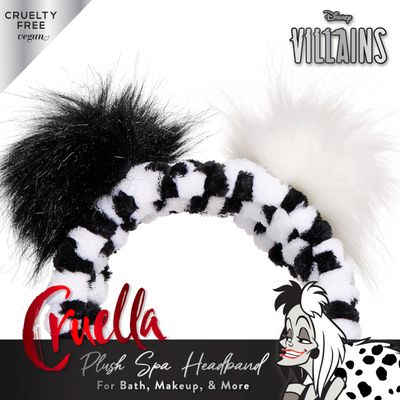 Disney Spa Headband, Soft, Plush, Adjustable, and Fun Hair Accessory for Skincare and Makeup Routines, Cruella by Belle Maison