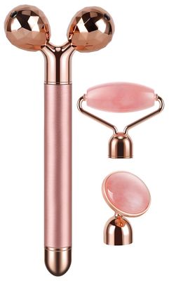 3-IN-1 Electric Jade Roller 3D Roller Facial Roller &amp; Face Massager, Rose Quartz