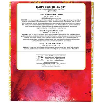Burt's Bees Honey Pot Holiday Gift Set, 3 Honey Skin Care Products - Milk &amp; Honey Body Lotion, Honey &amp; Grapeseed Hand Cream and Honey Lip Balm