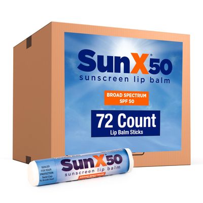 CoreTex Sun X 50 Lip Balm SPF 50 (Bulk Pack of 72) - Lip Sunscreen SPF 50 Water Resistant Up to 80 Minutes and Free Parabens &amp; Oxybenzone - Broad Spectrum (UVA/UVB) Protection