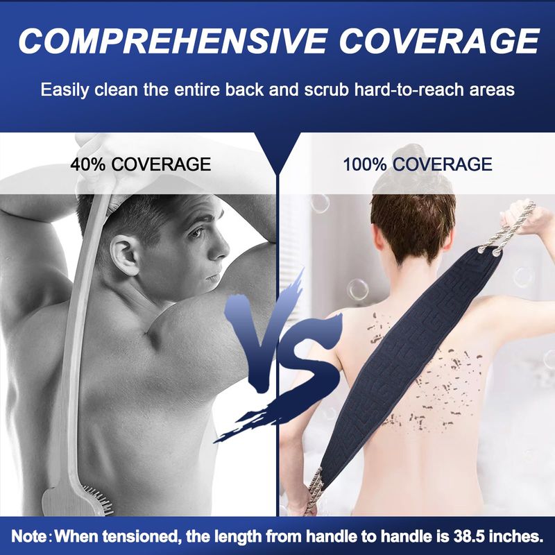 dodiff Exfoliating Back Scrubber for Shower, Double-Sided Back Scrub Washcloth with Handles for Use in Shower, 38 Inches Body Exfoliator Bath Tool to Clean Your Body Deeply for Men &amp; Women Skin Care