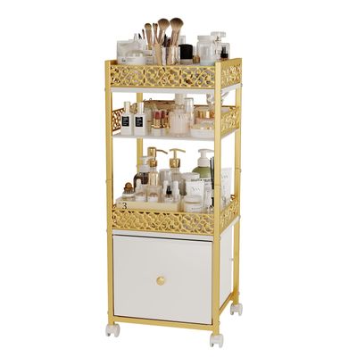 Floor Makeup Organizer, Skincare Organizers with Drawer, Make Up Carts for Vanity, Makeup Stand Storage Cosmetic Organizer, Bathroom Vanity Organizer Makeup Holder Cart for Skin Care Hair Tool Beauty