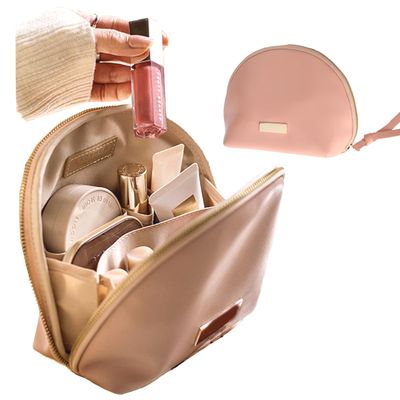 cirea Egg White Clamshell PU Makeup Bag for Purse Portable Small Cosmetic Travel Bag for Women Cute Skincare Bag (Pink)