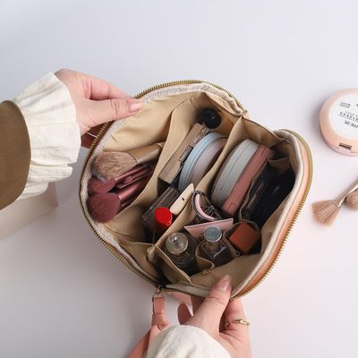 cirea Egg White Clamshell PU Makeup Bag for Purse Portable Small Cosmetic Travel Bag for Women Cute Skincare Bag (Pink)