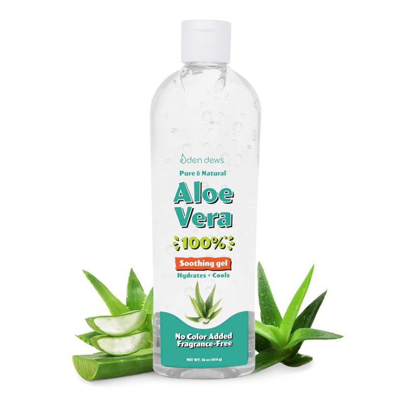 Eden Dews Organic Aloe Vera Gel 100% Pure &amp; Natural Gel, Moisturizing, Face Skin &amp; Hair Care, Sun Burn Relief, Hydrating &amp; Soothing for Dry Skin Acne Razor Bumps, Made in USA, Unscented, 16 oz