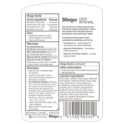 Blistex Deep Renewal Lip Protectant Sunscreen Balm, 0.13 Ounces (3.69g) (Pack of 4)