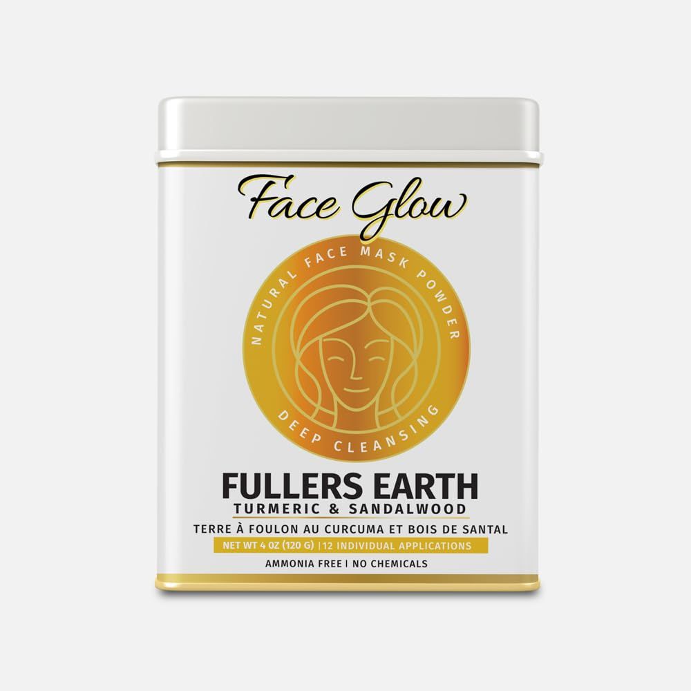 Face Glow- Fullers Earth w/Turmeric &amp; Sandalwood- 12 Individual Sachets of Multani Mitti (10 gm each)- Reusable Brush &amp; Tray Included- Timeless Radiance- Face Mask for Healthy Looking Skin- Chemical