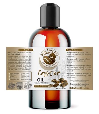 Bella Terra Oils - Organic Castor Oil 8oz - The Essence of Natural Organic Castor Nourishment, Enriched with Vitamins &amp; Essential Minerals, Skin's Best Friend