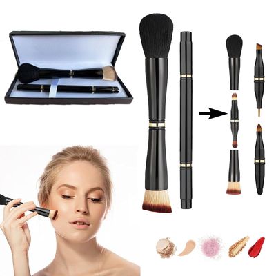 Geamuo Two 4 in 1 Makeup Brush with Case,Double Ended Travel Makeup Brush Set Professional,Includes Foundation,Blush,Eyeshadow,Concealer Brushes,Powder,Portable Mini Travel Makeup Brushes Ideal Gift