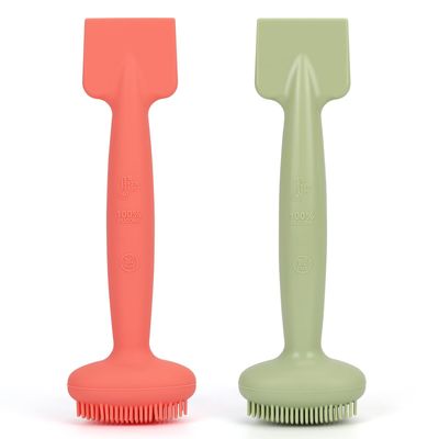 Arqumi 2PCS Facial Cleansing Brush - 2 in 1 Silicone Face Mask Brush Face Scrubber, Skin-Care Face Brush for Deep Gentle Exfoliating, Mud Film Special Scraper,Green + Red