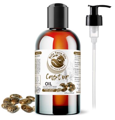 Bella Terra Oils - Organic Castor Oil 8oz - The Essence of Natural Organic Castor Nourishment, Enriched with Vitamins &amp; Essential Minerals, Skin&#39;s Best Friend