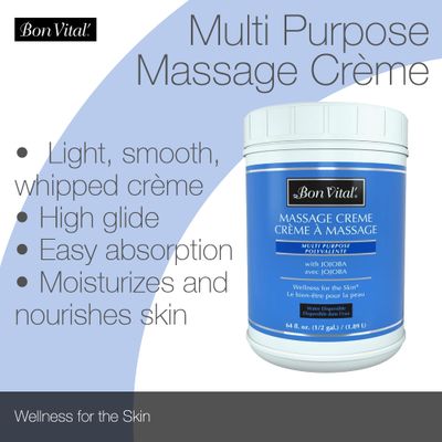 Bon Vital' Multi-Purpose Massage Creme, Professional Massage Cream with Aloe Vera to Relax Sore Muscles, Increase Circulation &amp; Repair Dry Skin, Full Body Massage Moisturizer Cream, 1/2 Gallon Jar