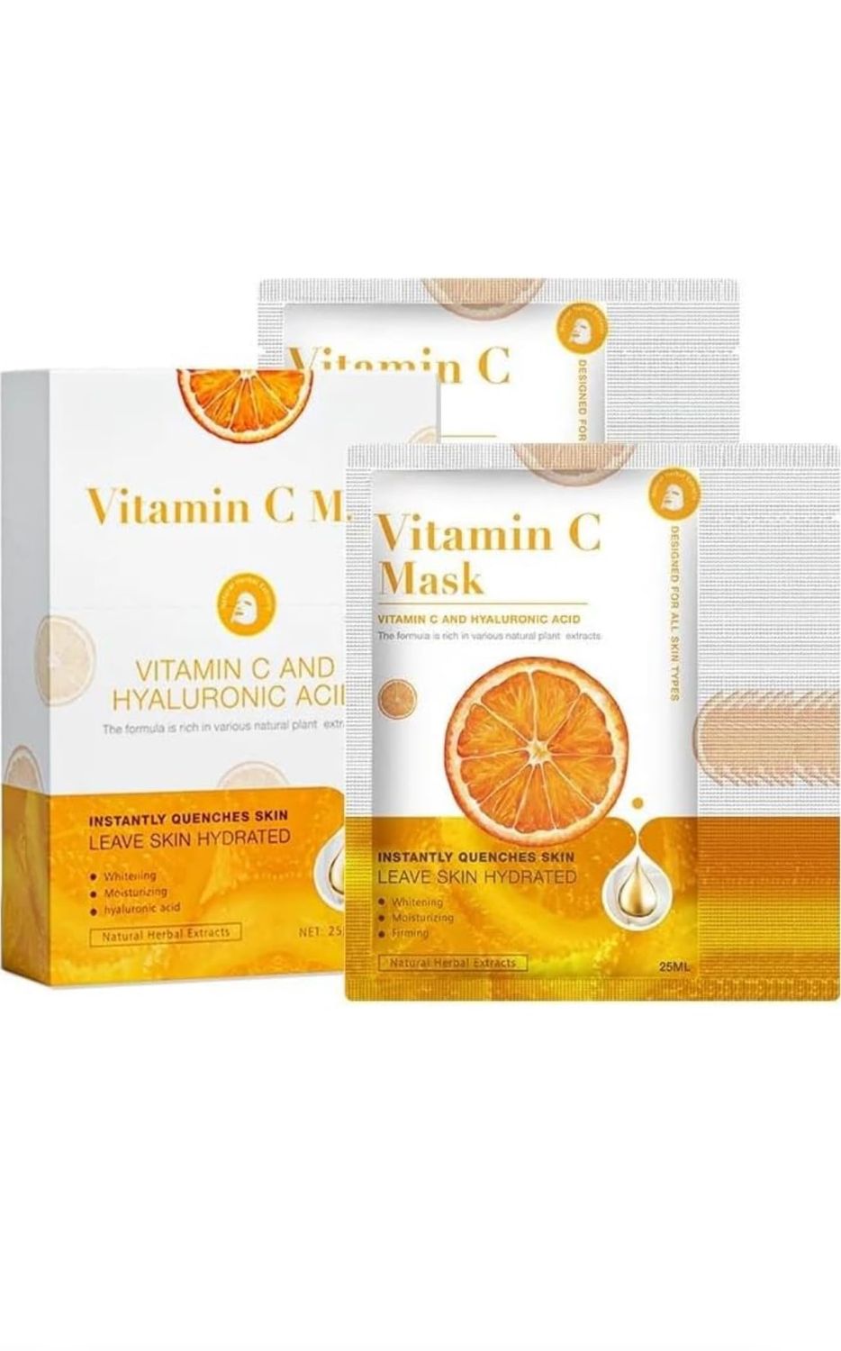 5 Pack Vitamin C Sheet Mask - Skin Hydrating - Skin Brightening - Daily Beauty Face Mask
