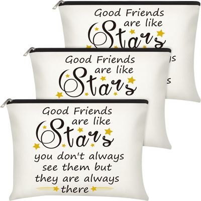 3 Pieces Good Friend Gifts Cosmetic Bag for Women, Funny Long Distance Friendship, Birthday, Moving Away, Christmas Gifts Makeup Bags Travel Cases for Good Friends Bestie Soul Sister (Stylish Style)