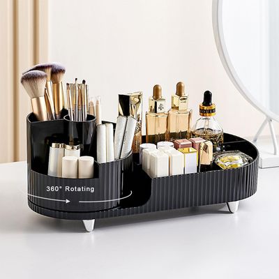 BESSKON Rotating Makeup Organizer Countertop, Large Cosmetic Storage with Makeup Brush Holder, Vanity Makeup Organizer, Bathroom Make up Holder, Spinning Skincare Organizer for Perfume, Lotions