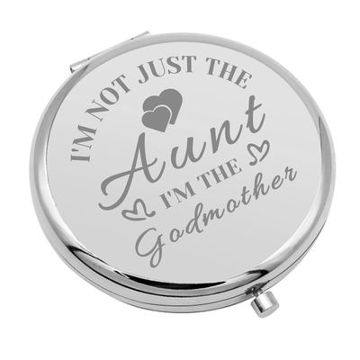 Godmother Gift Compact Makeup Mirror Appreciation Gifts for Godmother Baptism Gifts Christian Gifts Folding Makeup Mirror Birthday Mother&#39;s Day for Godmother Aunt Gifts (Silver)