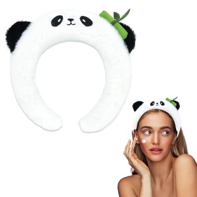 CURASA Cute Headbands for Women Girls Panda Headband for Washing Face Kawaii Animal Headband for Kids White Hairbands for Women&#39;s Hair Plush Makeup Headband Spa Head Band for Skincare Hair Accessories