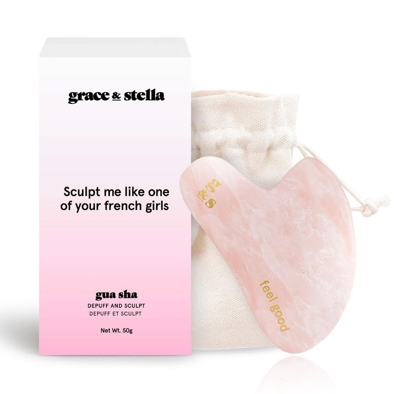 grace &amp; stella Gua Sha Massage Tool, Rose Quartz, Face Sculpting, Lymphatic Drainage, Depuffing