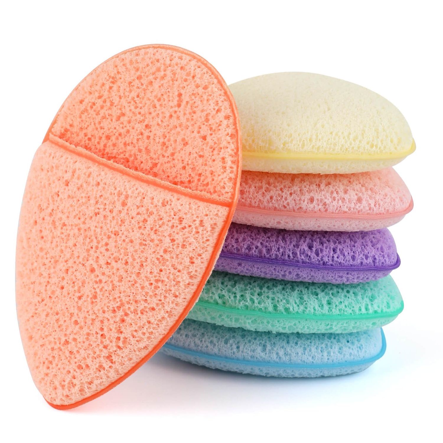 6Pcs Facial Sponges Set, Cleansing Puff, Colorful Facial Sponges for Face Wash, Reusable Makeup Remover Exfoliating Pads for Daily Cleansing