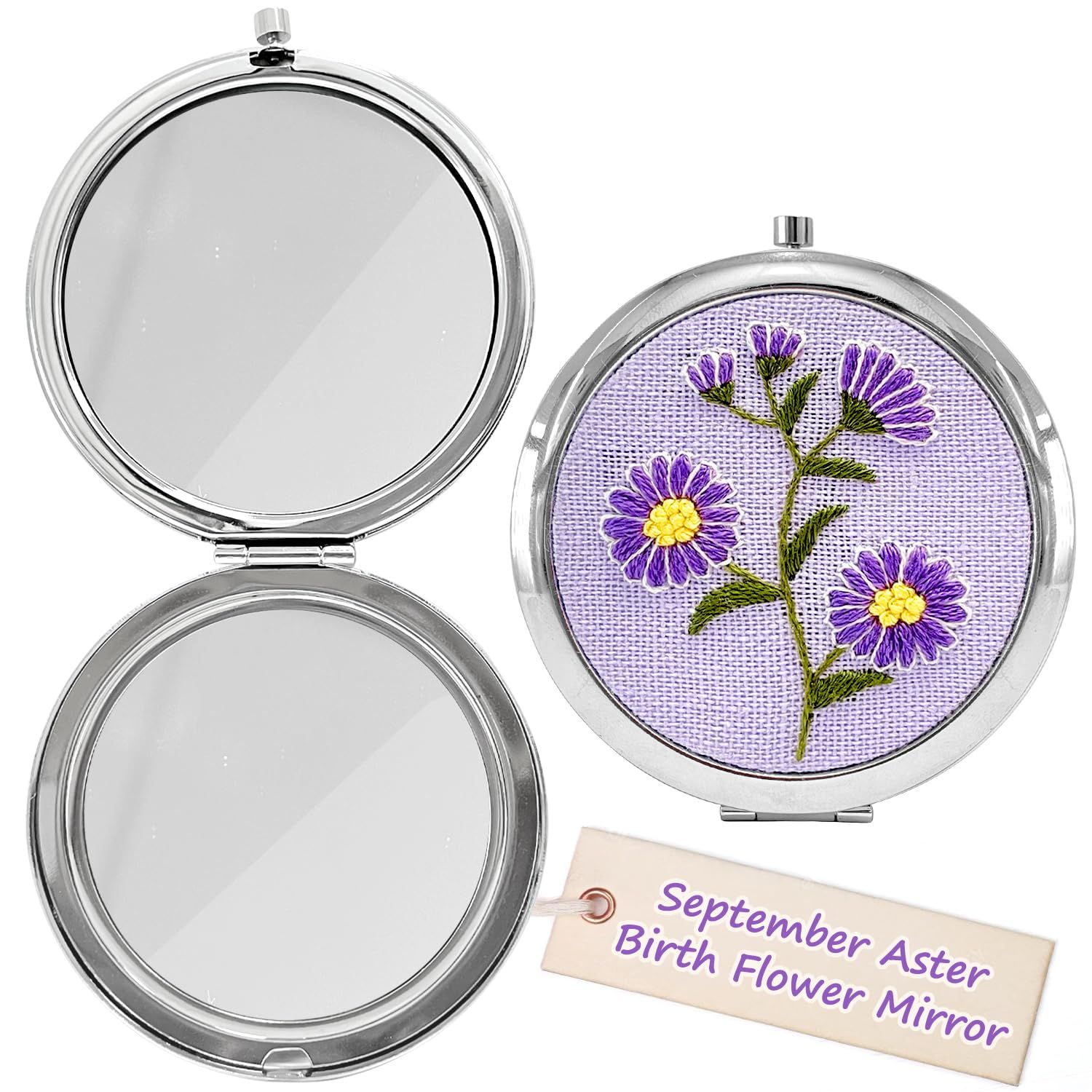 Hand Embroidery Compact Mirror - Women Gifts for Birthday - Best Friend Birthday Gifts for Women, Birthday Gifts for Sister Mom Daughter Grandma Female Wife Her