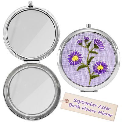 Hand Embroidery Compact Mirror - Women Gifts for Birthday - Best Friend Birthday Gifts for Women, Birthday Gifts for Sister Mom Daughter Grandma Female Wife Her