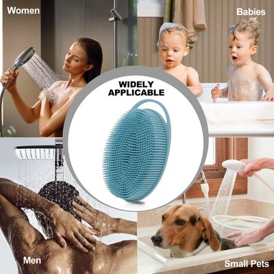 2 Pack Silicone Body Scrubber, Silicone Loofah Double-Sided Body Brush,Silicone Shower Scrubber and Scalp Massager Shampoo Brush for Sensitive Kids Women Men All Kinds of Skin (Pink &amp; Blue)