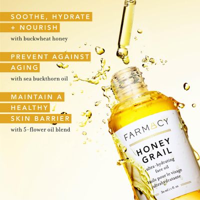 Farmacy Hydrating Face Oil - Honey Grail Nourishing Oil for Skin &amp; Hair - Infused with Sea Buckthorn Oil, Rosehip Oil &amp; Buckwheat Honey to Moisturize &amp; Maintain a Healthy Skin Barrier (30ml)