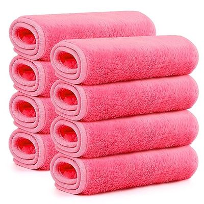 HealAge Reusable Makeup Remover Cloths 8 Pack, Ultra Soft Microfiber Facial Cleansing Cloths, Washable Makeup Remover Towels for All Skin Types,13x7 inch,Pink