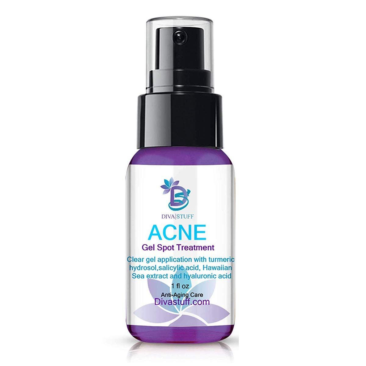 Diva Stuff,Acne Gel Care, Maximum Strength For Overnight Results,Goes On Clear, For Mild to Severe Acne, Salicylic Acid, Hawaiian Sea Extract,Hyaluronic Acid, Lactic Acid &amp; Turmeric