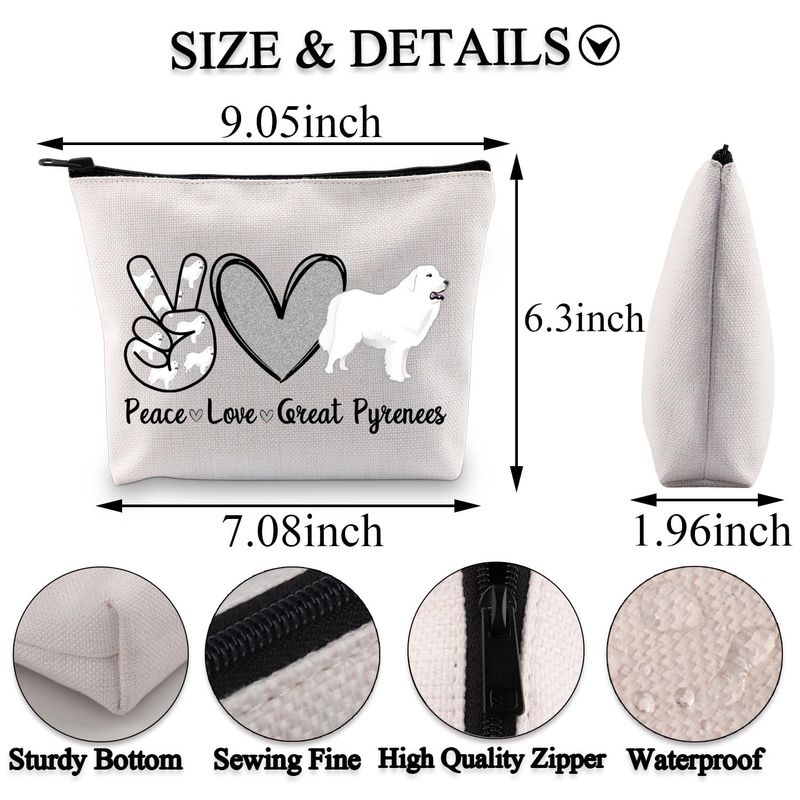 BDPWSS Great Pyrenees Bag Great Pyrenees Dog Lover Gift Dog Mom Gift Peace Love Great Pyrenees Makeup Bag (Peace Great Pyrenees bag)