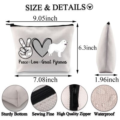 BDPWSS Great Pyrenees Bag Great Pyrenees Dog Lover Gift Dog Mom Gift Peace Love Great Pyrenees Makeup Bag (Peace Great Pyrenees bag)