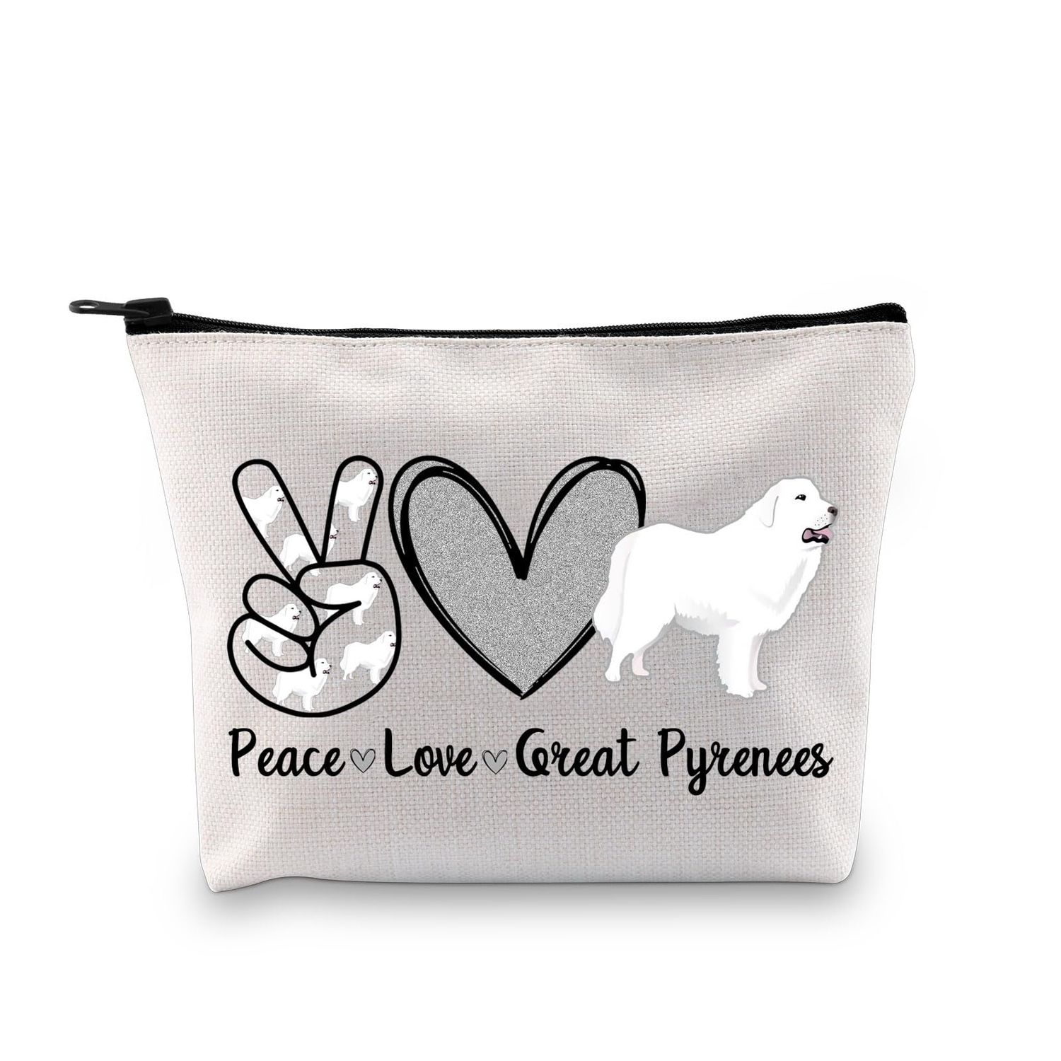 BDPWSS Great Pyrenees Bag Great Pyrenees Dog Lover Gift Dog Mom Gift Peace Love Great Pyrenees Makeup Bag (Peace Great Pyrenees bag)