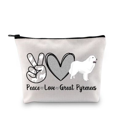 BDPWSS Great Pyrenees Bag Great Pyrenees Dog Lover Gift Dog Mom Gift Peace Love Great Pyrenees Makeup Bag (Peace Great Pyrenees bag)