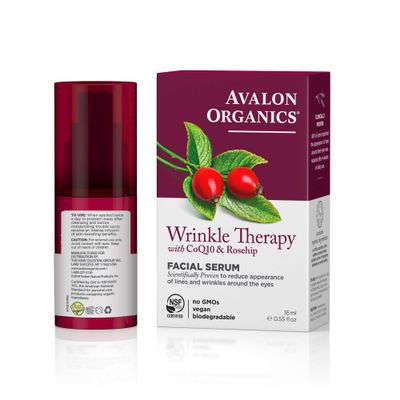 Avalon Organics Facial Serum, Wrinkle Therapy with CoQ10 &amp; Rosehip, 0.55 Oz
