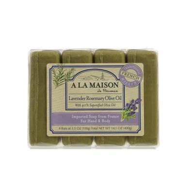 A LA MAISON de Provence Bar Soap, Lavender Rosemary Olive Oil Scent, French Milled Moisturizing Natural Hand &amp; Body Soap, 14.0 Oz