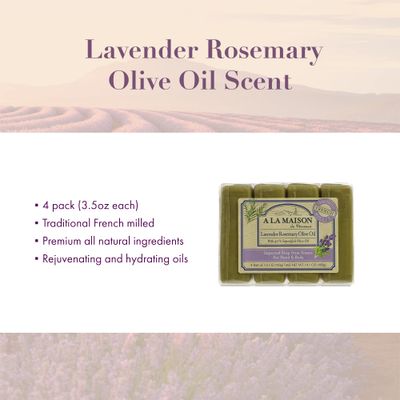 A LA MAISON de Provence Bar Soap, Lavender Rosemary Olive Oil Scent, French Milled Moisturizing Natural Hand &amp; Body Soap, 14.0 Oz