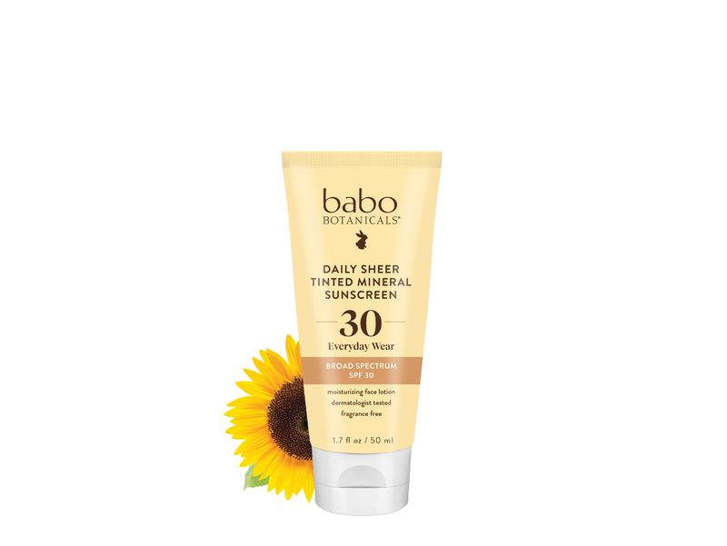 Babo Botanicals Daily Sheer Mineral Tinted Sunscreen SPF30 - Natural Zinc Oxide &amp; Titanium Dioxide - Tinted - Healthy Glow - Fragrance-Free -Rosehip Oil &amp; Hyaluronic Acid - For Face - For all ages
