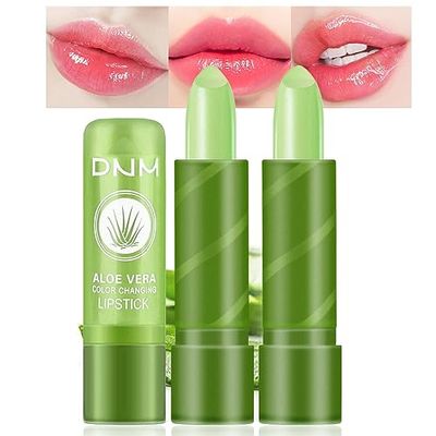 BINGBRUSH 2 Pcs Aloe Vera Color Changing Lipstick Queen,Long Lasting Lip Care Nutritious Plumper Lip Balm Moisturizer Magic PH Temperature Color Change Lip Gloss Makeup Set for Women