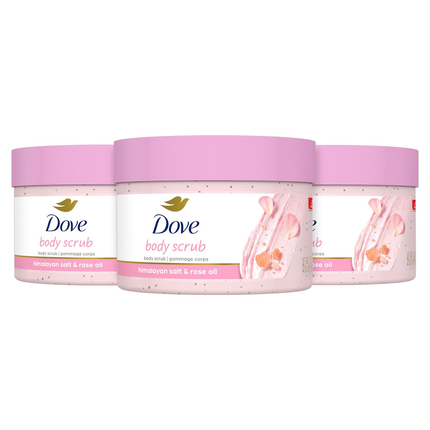 Dove Body Scrub Himalayan Salt &amp; Rose Oil 3 Count for Visibly Silky-Smooth, Nourished Skin, with  Moisturizing Cream, 10.5 oz