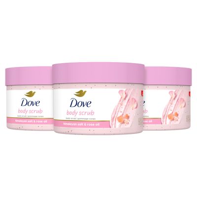 Dove Body Scrub Himalayan Salt &amp; Rose Oil 3 Count for Visibly Silky-Smooth, Nourished Skin, with  Moisturizing Cream, 10.5 oz