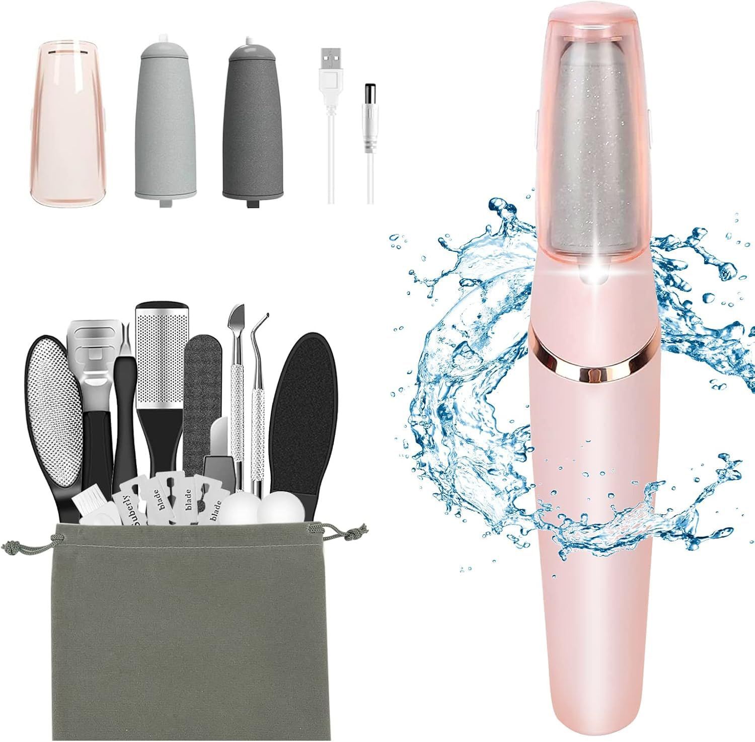 Electric Callus Removers for Feet, Haootadiy Rechargeable Electric Foot Callus Remover Pedicure Kits with16 in 1, Removes Dry Skin for Smoother Feet, Foot Care for Dead Skin Ideal Gift
