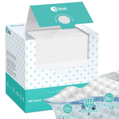 Ditoi Face Towels, 10&quot;12&quot; Disposable Face Towel, Ultra Thick Face Towelettes, Soft Facial Cloths, Makeup Remover Dry Wipes, 50 Count (1Pack)