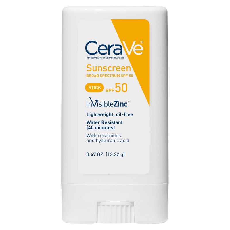 CeraVe Mineral Sunscreen Stick SPF 50, Broad Spectrum SPF + Hyaluronic Acid + Ceramides, Titanium Dioxide &amp; Zinc Oxide, 100% Mineral Face Sunscreen Stick, Fragrance Free &amp; Oil Free