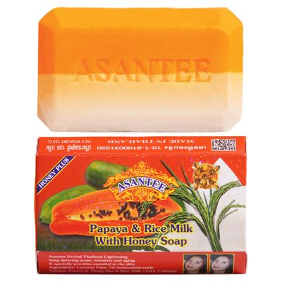 ASANTEE Papaya &amp; Rice Milk with Honey Cleansing Soap 125 Grams (Pack of 1)