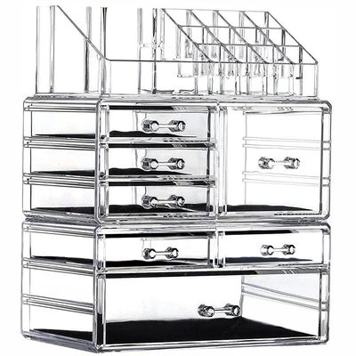 Cq acrylic 3 Pack Clear Makeup Organizer Countertop,Stackable 7 Drawers Skincare Organizer,Cute Skin Care Organizer for Vanity Hair Clip,Jewelry,Beauty Product Desk and Make Up Organizers for Vanity