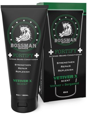 Bossman Fortify Intense Beard Conditioner - Shower Beard Wash, Moisturizer and Beard Softener for Men - Beard Growth Products - Made in USA (Vetiver X Scent), 6 oz