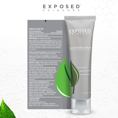 Exposed Skin Care Clear Pore Serum - Green Tea, Licorice Root, Salicylic Acid - Unisex Skin Serum for Oily, Sensitive Skin