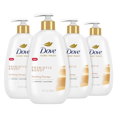 Dove Prebiotic Boost Hand Wash Soothing Therapy 4 Count for Lasting Softness, with Oatmeal &amp; Ceramides, 12 oz